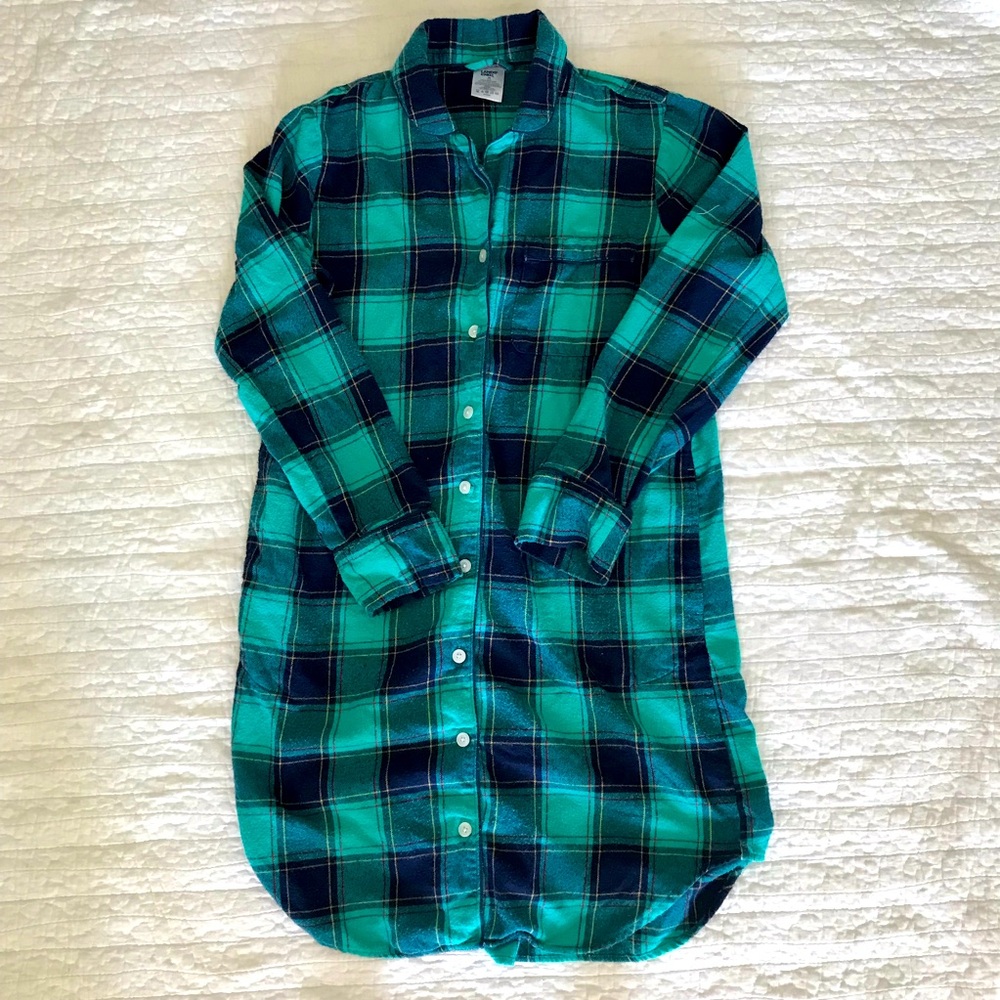 Lands End Womens Plaid Button Up Sleep Shirt Nightgown Size XS 2-4